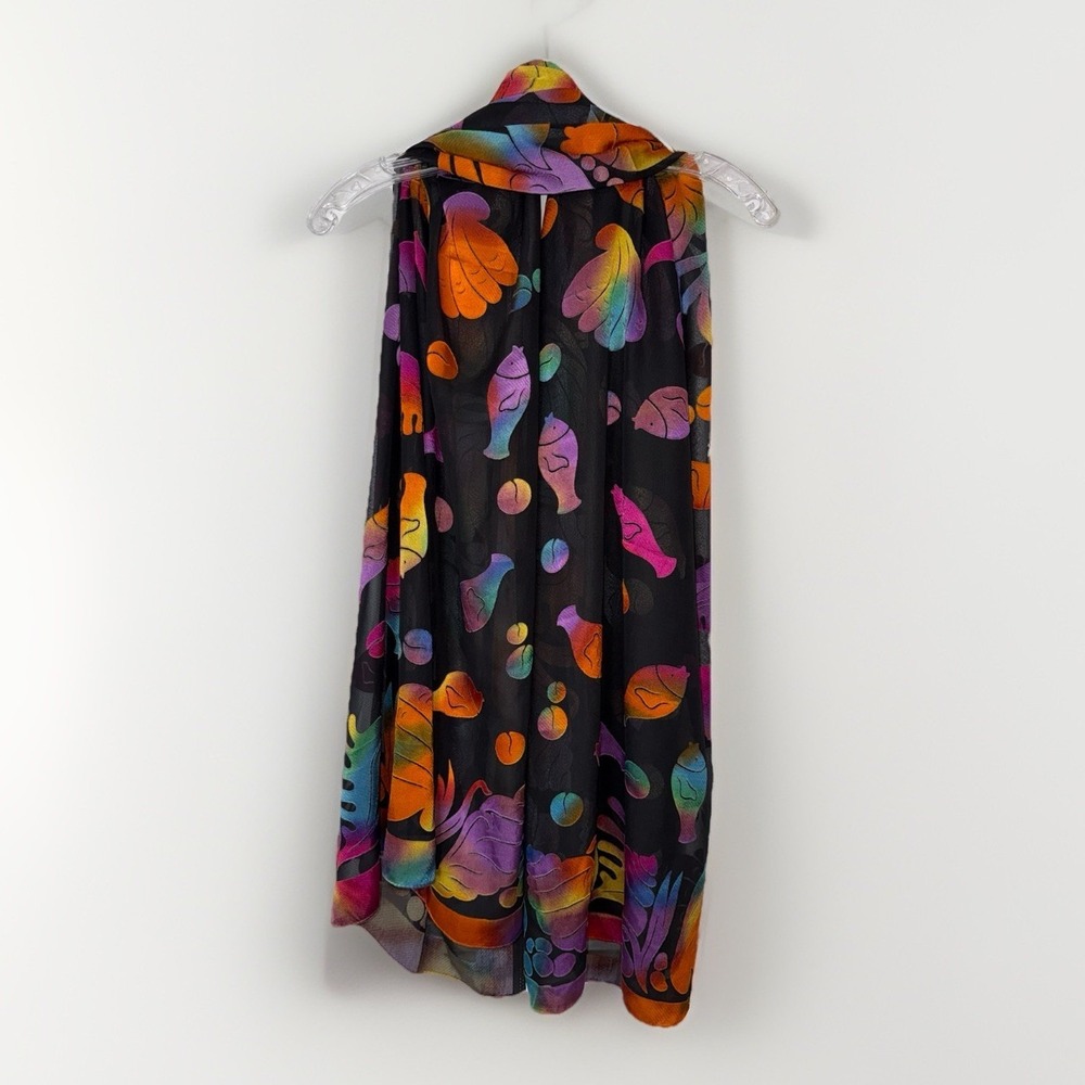 NWT Zuriel Tropical Fish Print Oversized Scarf Shawl Wrap Black Multicolor 71x44